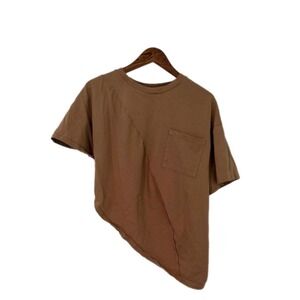 Freemarket Asymmetrical Tee Women Size M Tan Excellent Deconstructed Seam Pocket